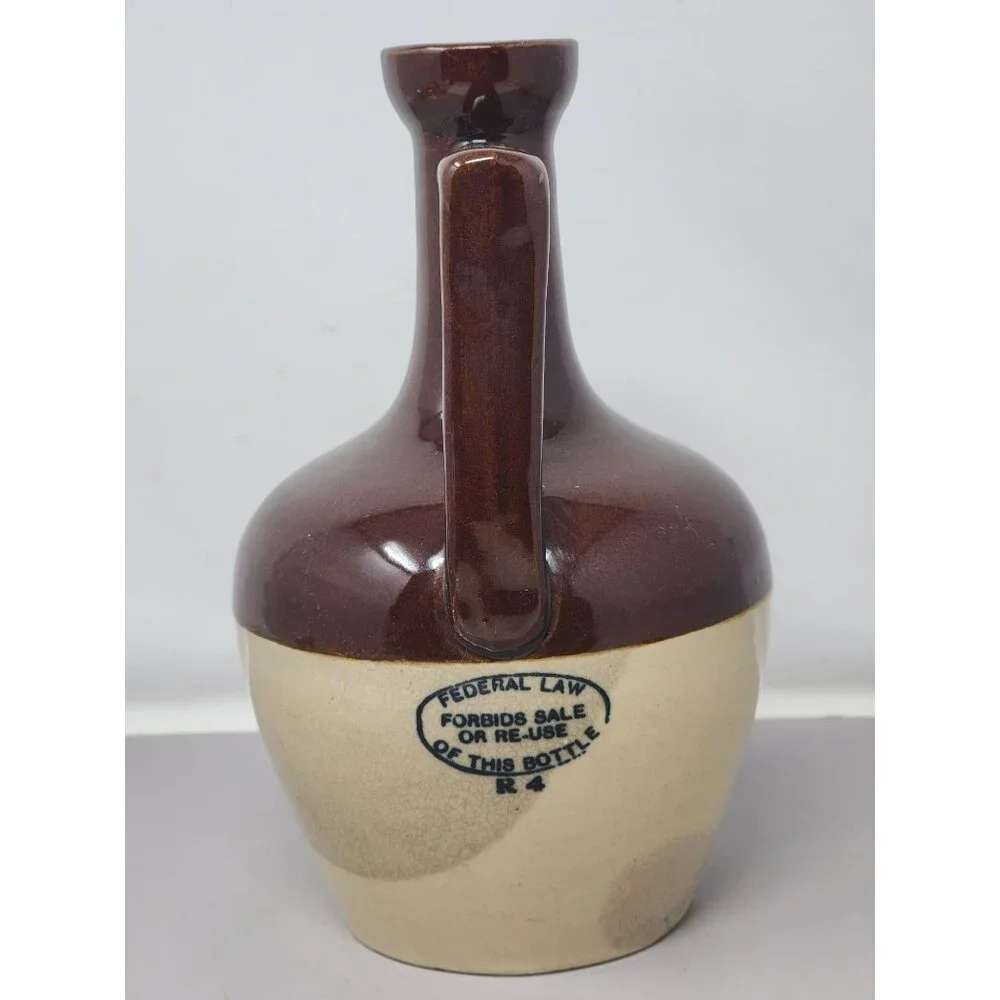 Vintage Two-Tone Brown & Cream Stoneware‎ Jug With Handle Federal Law Stamp
